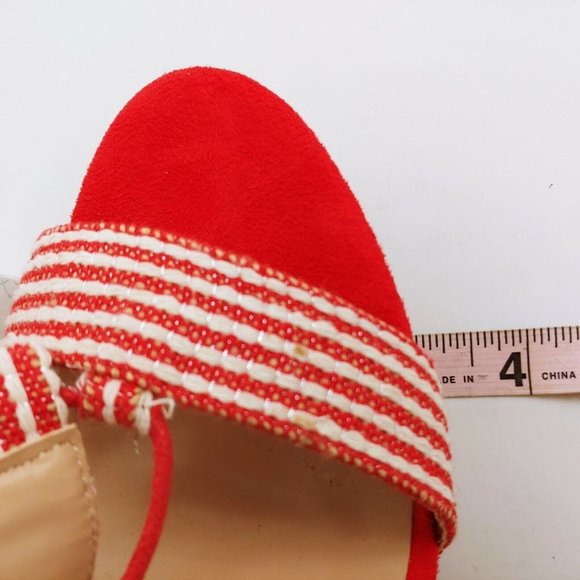 Yoki Womans Nolan 30 Fabric Lace Up High Heel Platform Sandals Red  Sz 8 M NEW - Picture 6 of 9